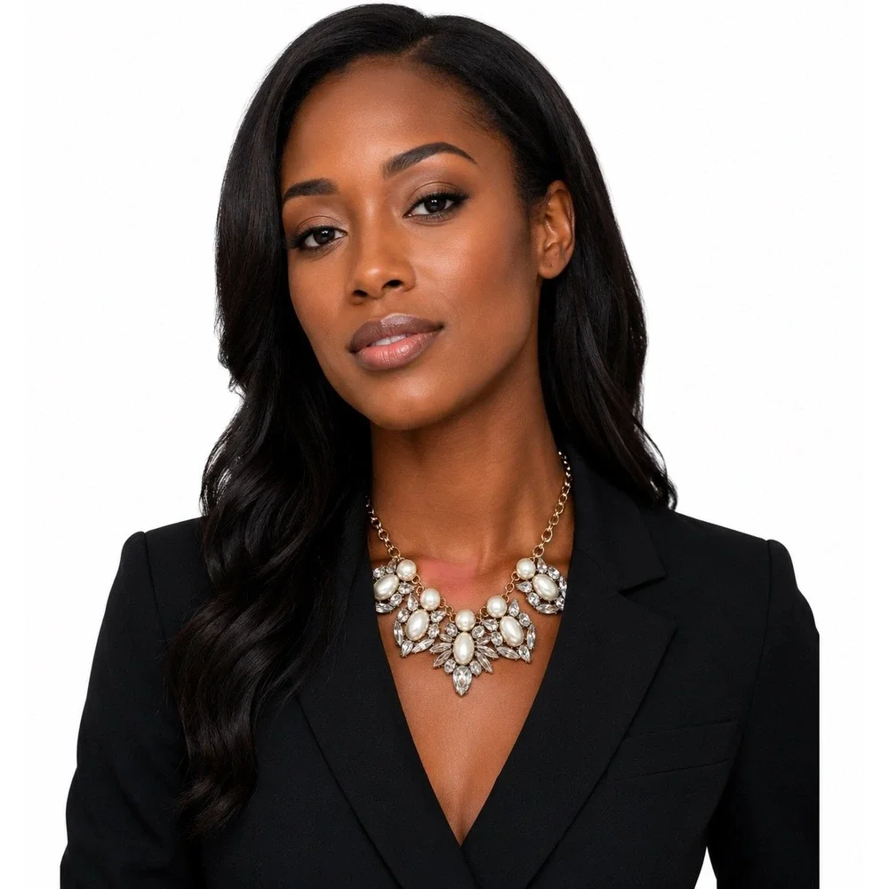 Faux Pearl Crystal‎ Bib Necklace Gold Tone Bridal Chic Formal Jewelry 103-170